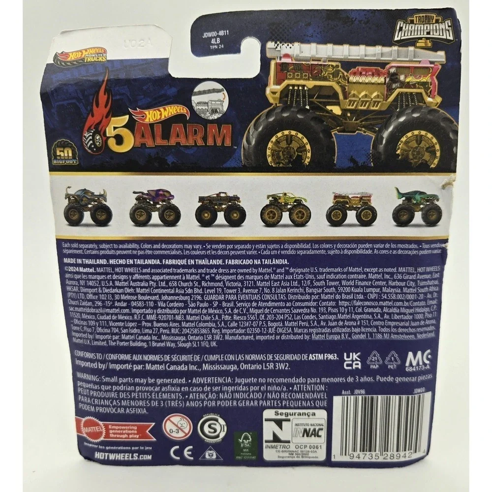 Hot Wheels Monster Trucks 5 Alarm Gold 50th Anniversary‎ Trophy Champions New